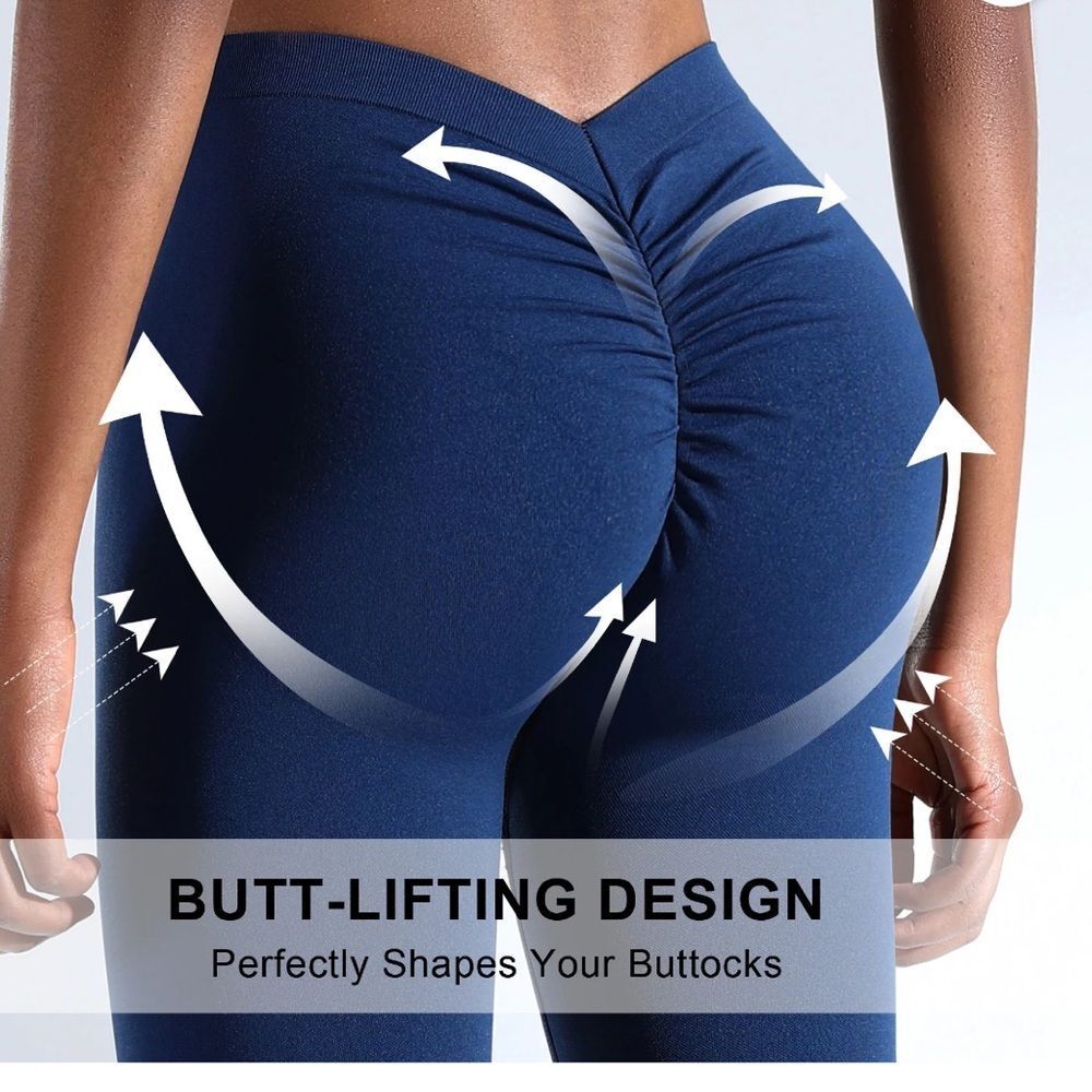YESGG Workout Leggings Scrunch Butt Yoga Women's Pants Navy Blue